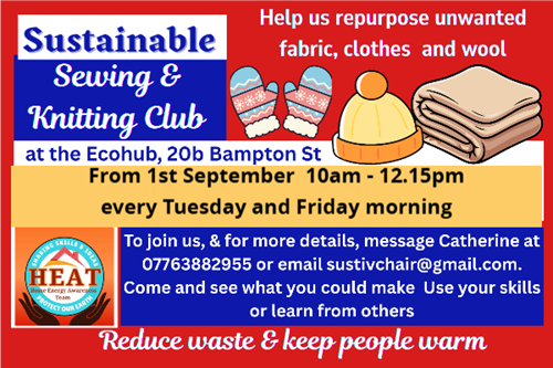 Tiverton Sustainable sewing knitting flyer
